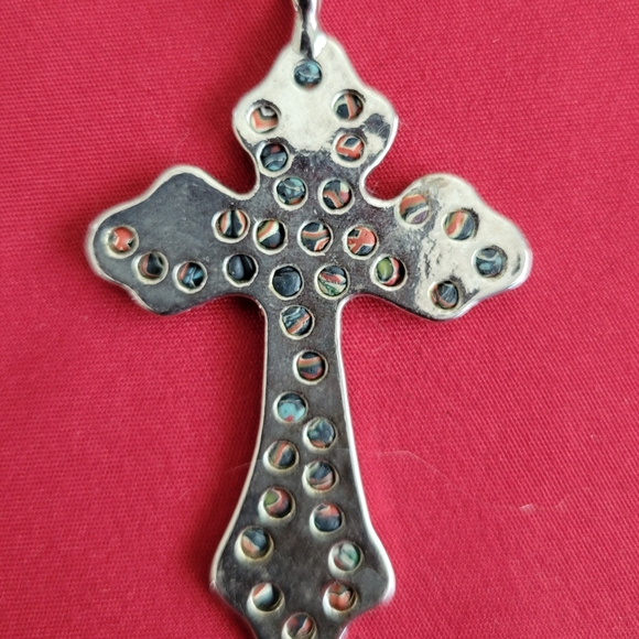Metal Cross Pendant with Multicolor Stones - Picture 2 of 2